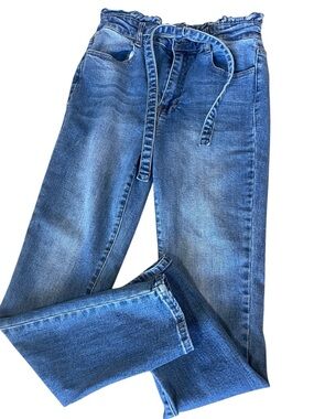 BLACK LABEL C’est Toi jeans sz 9 button zip tie front ruffle waist band